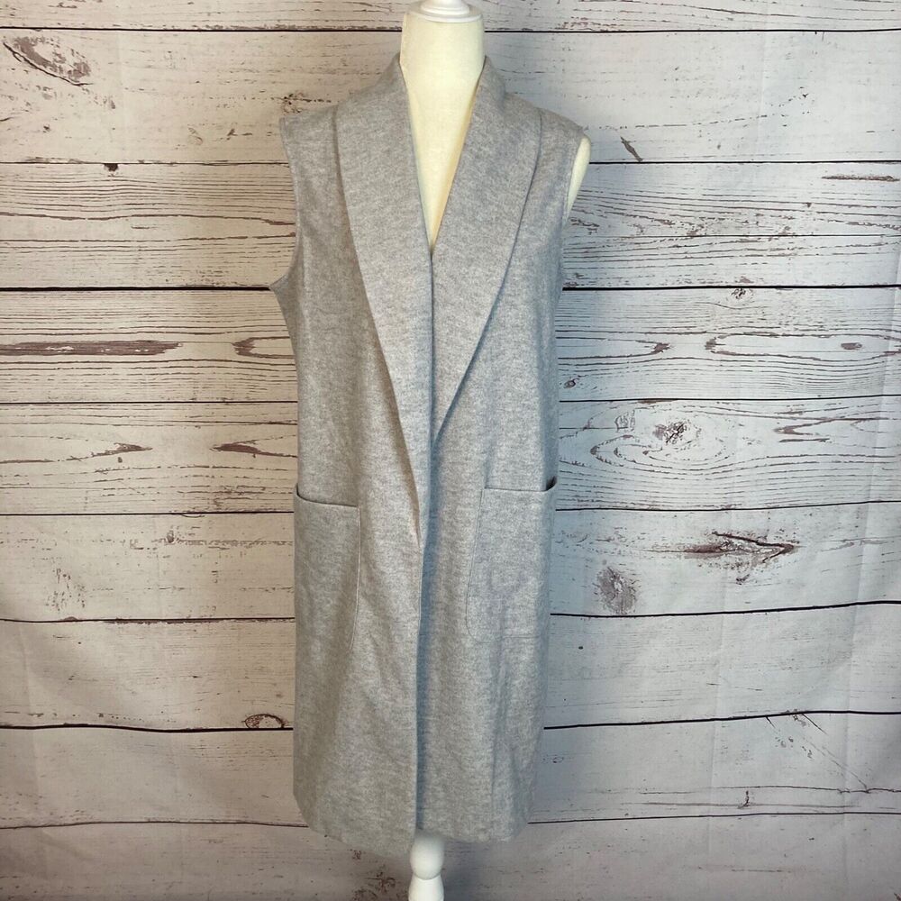 Anthropologie Joie Vest Womens Medium Light Gray Long Duster Cardigan Pockets